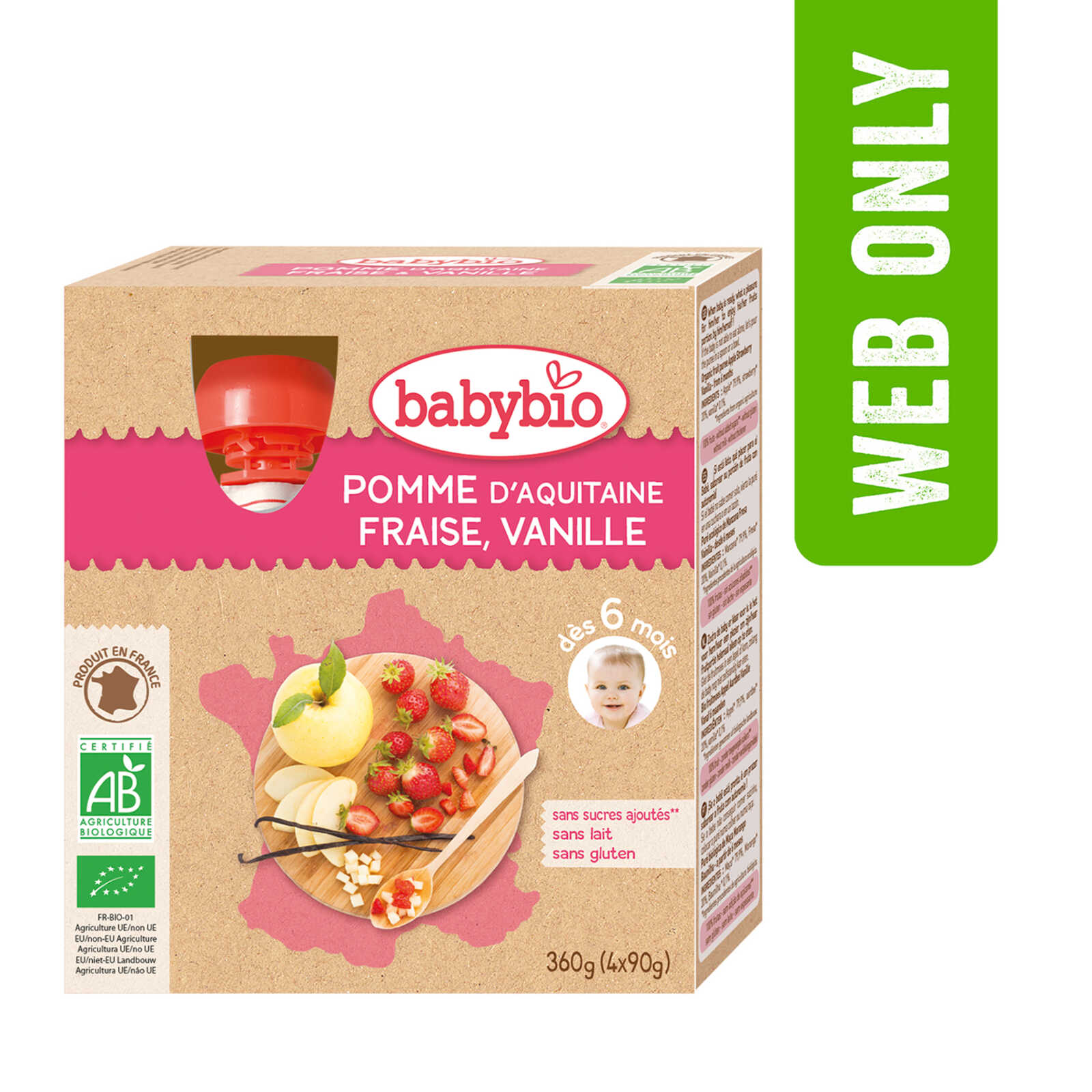 Babybio Knijpzakje | Aardbei Vanilla | 6M | Bio