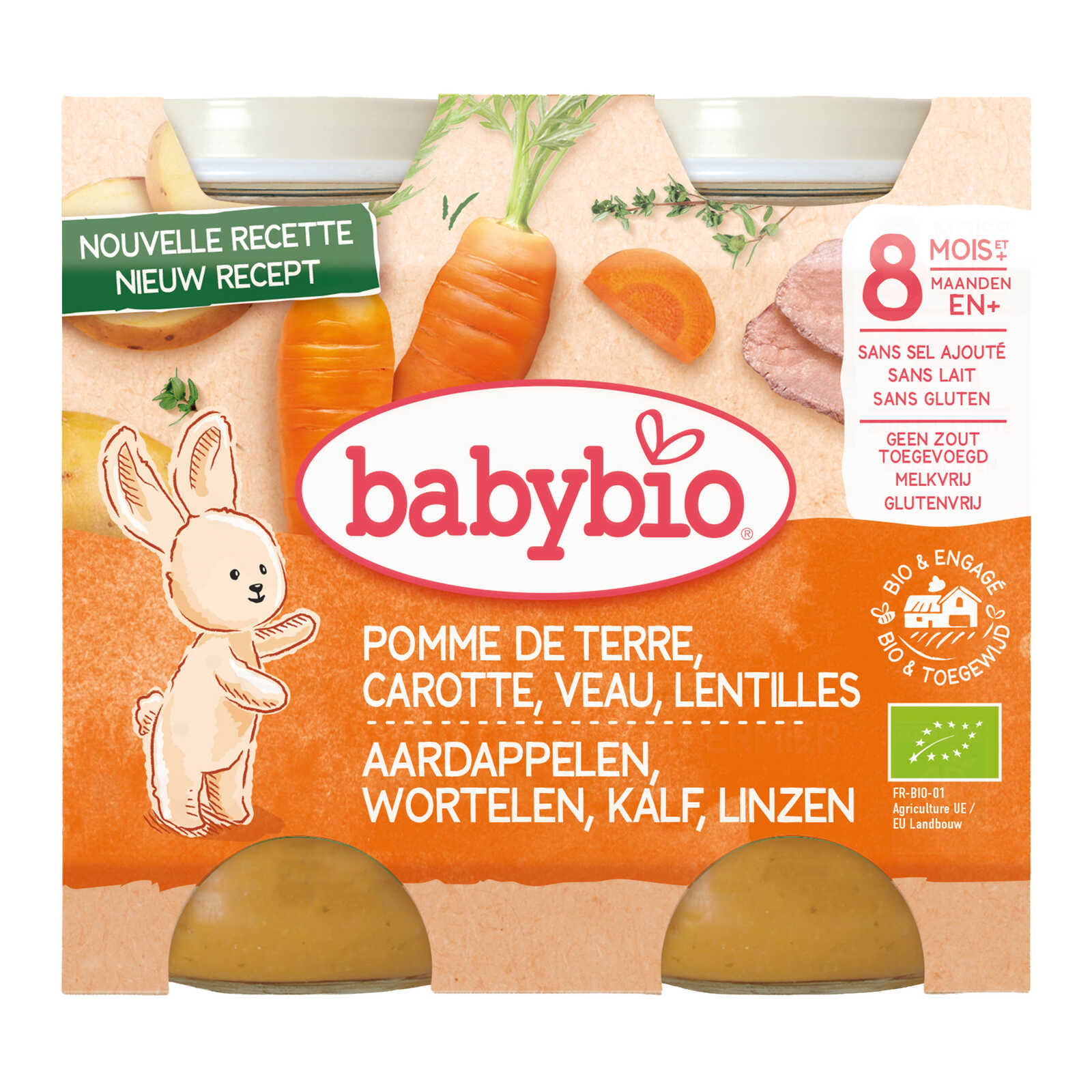 Babybio Maaltijd | Aardappel Wortel Kalfsvlees | 8M | Bio