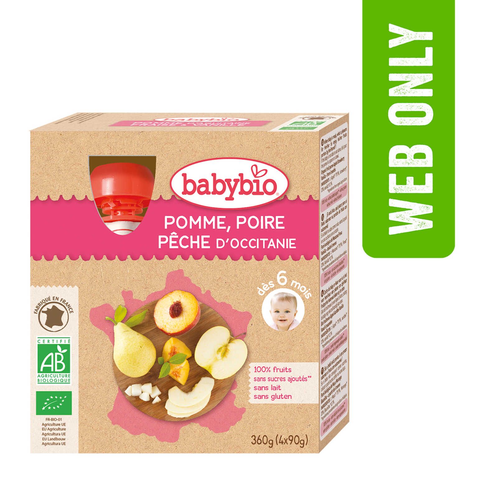 Babybio Knijpzakje | Appel Peer Perzik | 6M | Bio