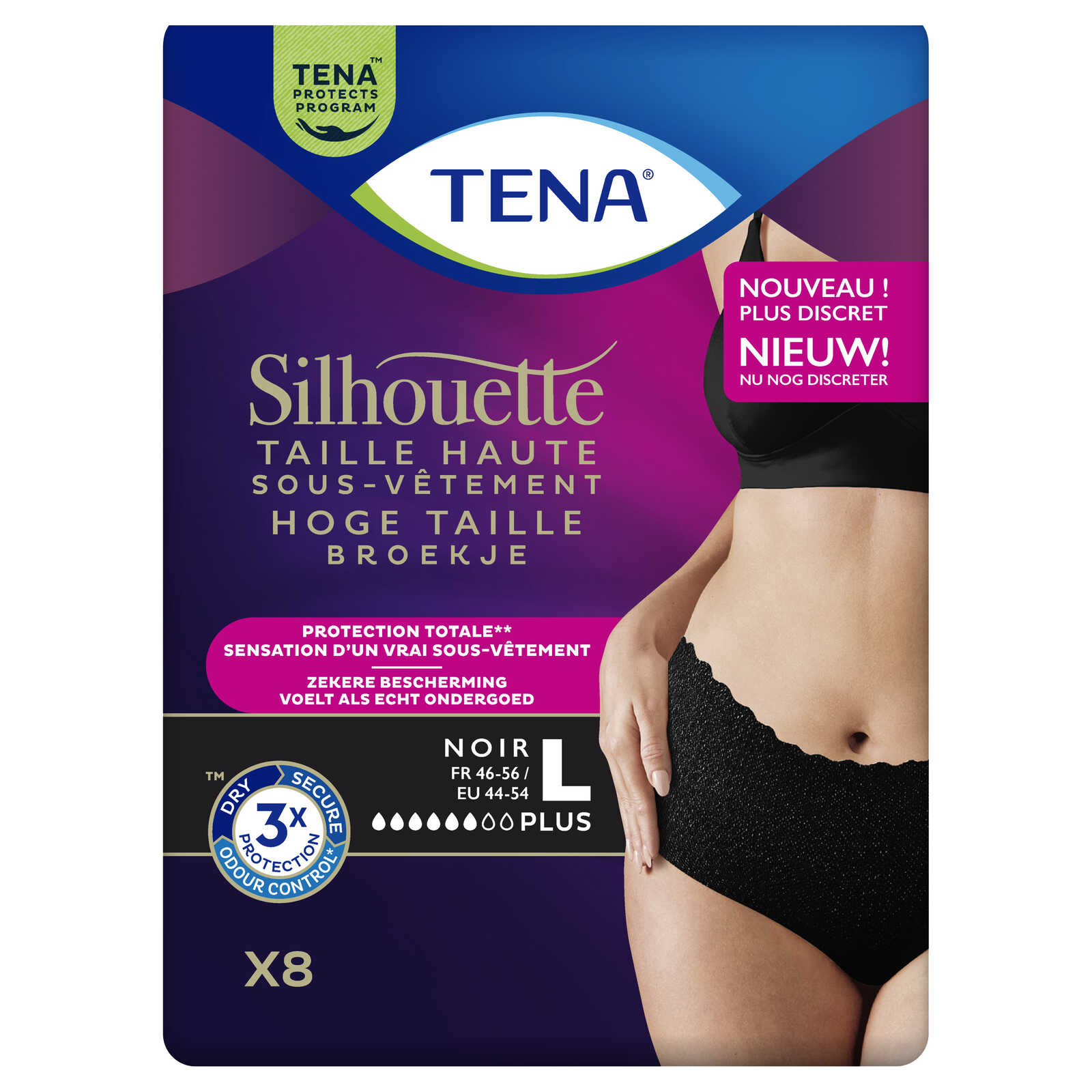 Tena Ondergoed | Zwart | Plus | Large | 8st